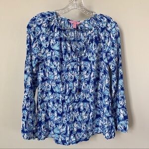 Lilly Pulitzer Getting Trunky Elephant Print 100% Rayon Top Size XS